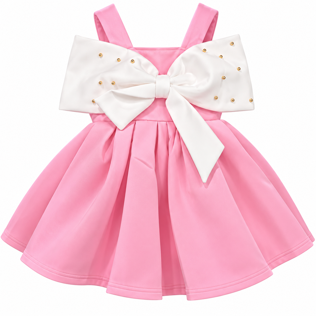 Girls’ Pink Party Dress with Oversized White Bows