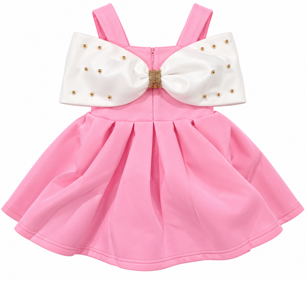 Girls’ Pink Party Dress with Oversized White Bows