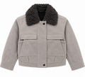 Girls’ Stylish Gray Faux Suede Jacket with Black Faux Fur Collar
