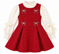 Girls’ Red & Ivory Bow Detail Pleated Party Dress